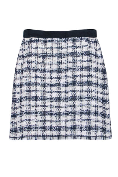 Current Boutique-Escada Sport - Ivory & Navy Plaid Tweed Skirt Sz 8