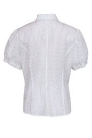 Current Boutique-Escada - White Eyelet Short Sleeve Button Down Shirt Sz 14