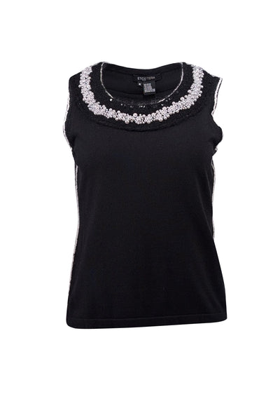 Current Boutique-Etcetera - Black Sleeveless Top w/ Embellished Mohair Trim Sz M