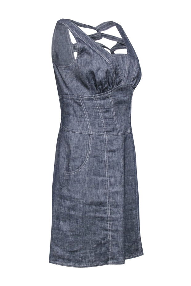 Current Boutique-Etcetera - Grey Chambray Corset-Style Sheath Dress Sz 8