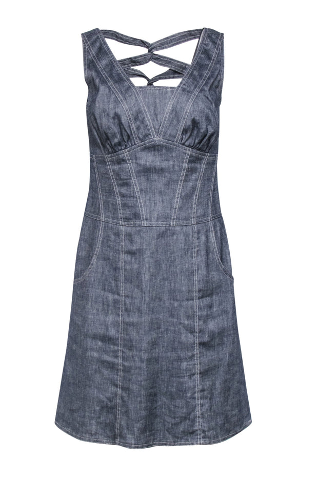 Current Boutique-Etcetera - Grey Chambray Corset-Style Sheath Dress Sz 8