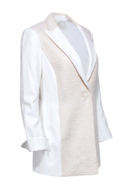 Current Boutique-Etcetera - Ivory Single Button front Blazer w/ Cream Tweed Front Detail Sz 4