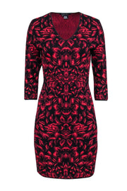 Current Boutique-Etcetera - Red & Black Floral Patterned Knit Bodycon Dress Sz S