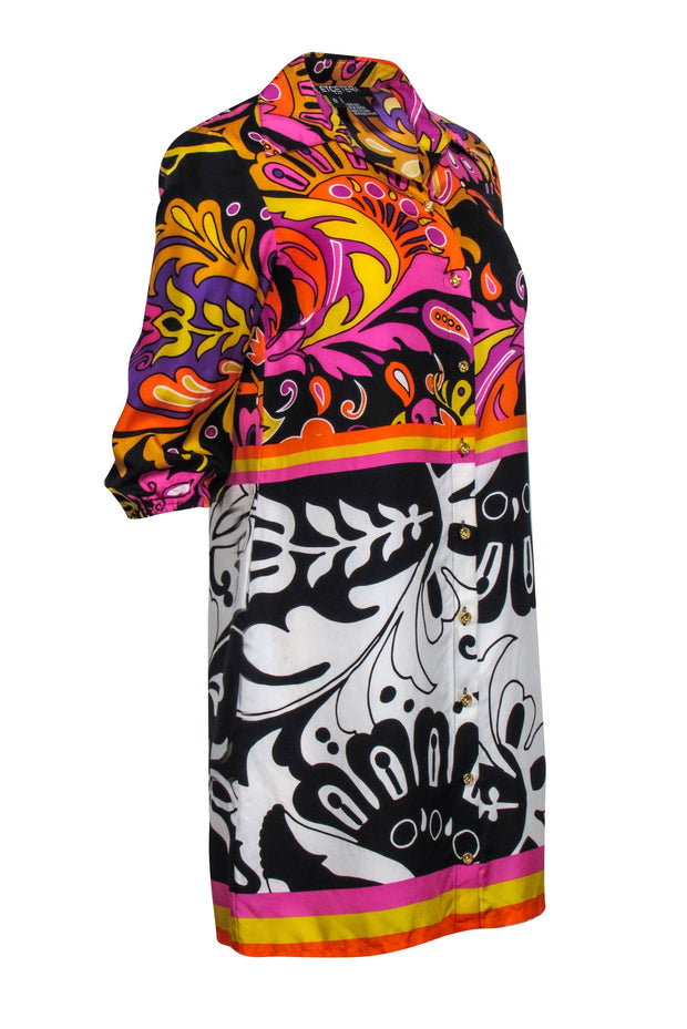 Current Boutique-Etcetera - Retro Black, Yellow, & Pink Mixed Paisley Print Shirtdress Sz 0