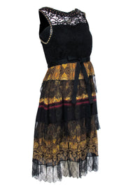 Current Boutique-Etro - Black Lace w/ Mustard Paisley Print Sleeveless Dress & Studded Collar Sz 6