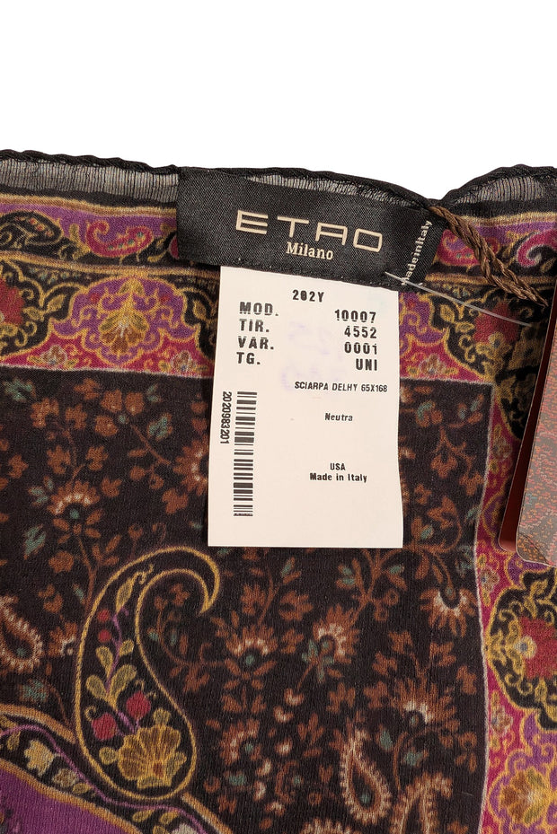 Current Boutique-Etro - Magenta, Purple, Black, & Tan Paisley Print Silk Scarf