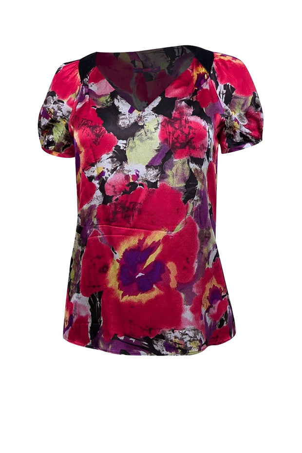 Current Boutique-Etro - Red & Multicolor Floral Print Silk Blouse Sz S