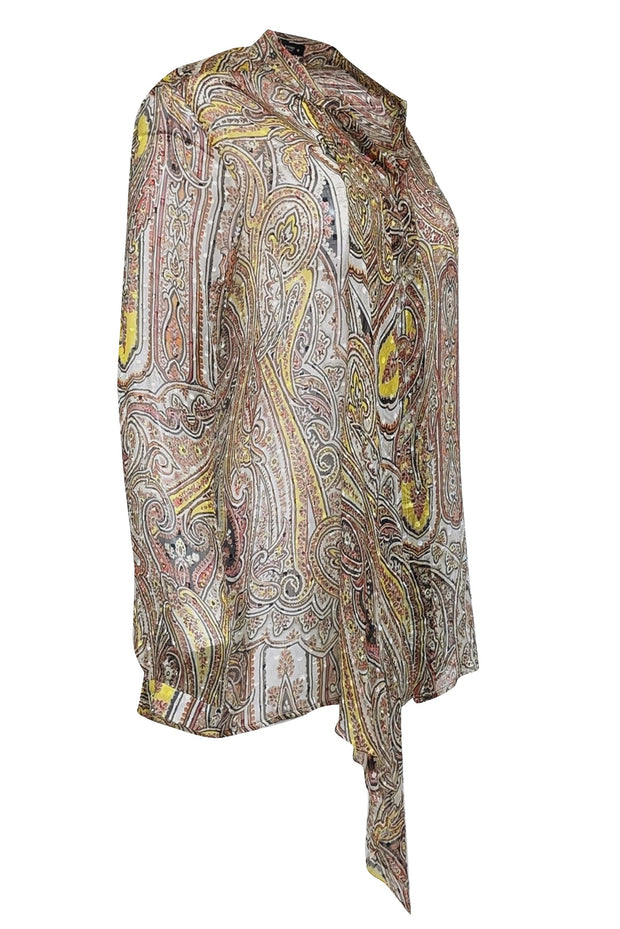 Current Boutique-Etro - Red, Yellow, Brown & Cream Paisley Print Long Sleeve Top Sz 10