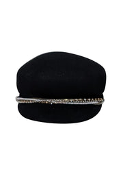 Current Boutique-Eugenia Kim - Black Wool Cap w/ Mixed Pearl Chain