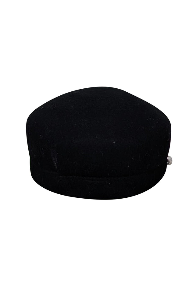 Current Boutique-Eugenia Kim - Black Wool Cap w/ Mixed Pearl Chain