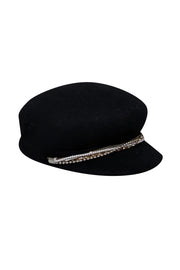 Current Boutique-Eugenia Kim - Black Wool Cap w/ Mixed Pearl Chain