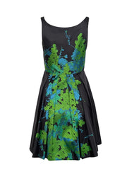 Current Boutique-Eva Franco - Black, Green, & Blue Brocade Print Sleeveless Dress Sz 2