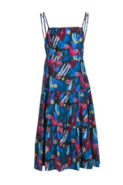 Current Boutique-Eva Franco - Teal Blue & Red Leaf Print Dress Sz L