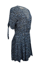 Current Boutique-Faithfull the Brand - Black w/ Blue Floral Print Mini Wrap Dress Sz 6