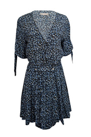 Current Boutique-Faithfull the Brand - Black w/ Blue Floral Print Mini Wrap Dress Sz 6