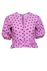 Current Boutique-Faithfull the Brand - Pink & Black Polka Dot Puff Sleeve Top Sz 2