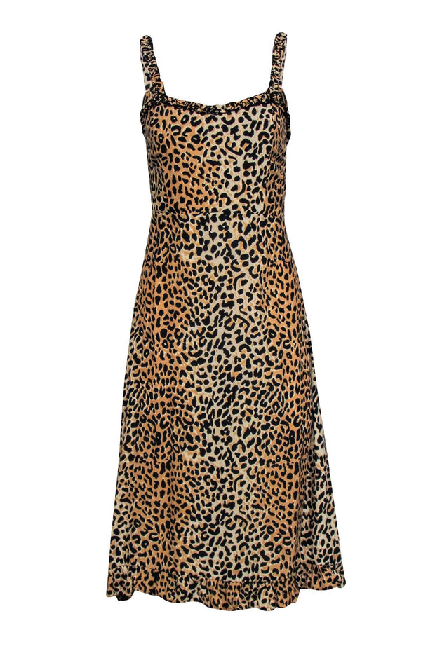 Current Boutique-Faithfull the Brand - Tan Sleeveless Leopard Print Midi Dress Sz 2