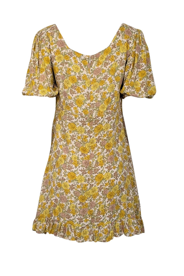 Current Boutique-Faithfull the Brand - White & Yellow Floral Print Puff Sleeve Mini Dress Sz 6