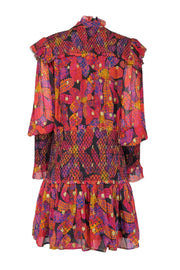 Current Boutique-Farm - Orange, Pink, Purple, Black, & Gold Print Smocked Dress Sz L