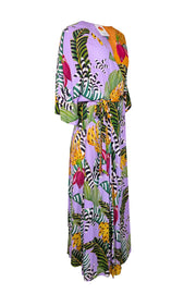 Current Boutique-Farm - Orange & Purple Mixed Leaf Print Wrap Dress Sz S