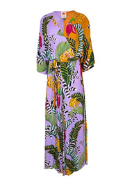 Current Boutique-Farm - Orange & Purple Mixed Leaf Print Wrap Dress Sz S