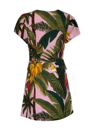 Current Boutique-Farm - Pink & Green Tropical Print Linen Blend Mini Dress Sz M