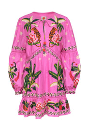 Current Boutique-Farm - Pink Tropical "Leopard Forest" Print Long Sleeve Dress Sz L