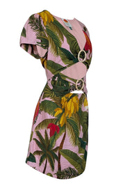 Current Boutique-Farm Rio - Pink & Green Tropical Print Linen Blend Mini Dress Sz M