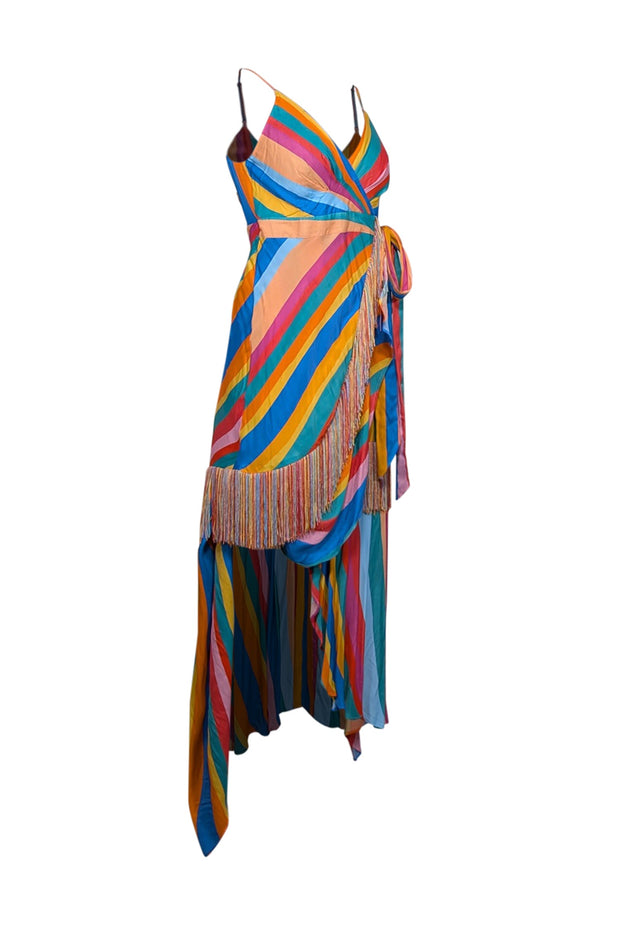 Current Boutique-Farm Rio - Rainbow Striped Wrap Dress w/ Fringe Trim Sz S