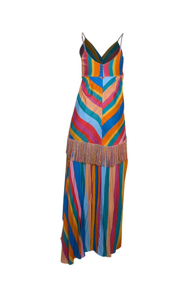 Current Boutique-Farm Rio - Rainbow Striped Wrap Dress w/ Fringe Trim Sz S