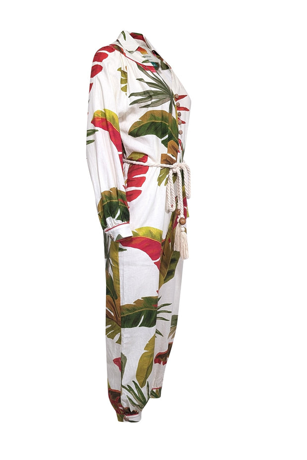 Current Boutique-Farm Rio - White w/ Red & Green Tropical Leaf Print Sz XS