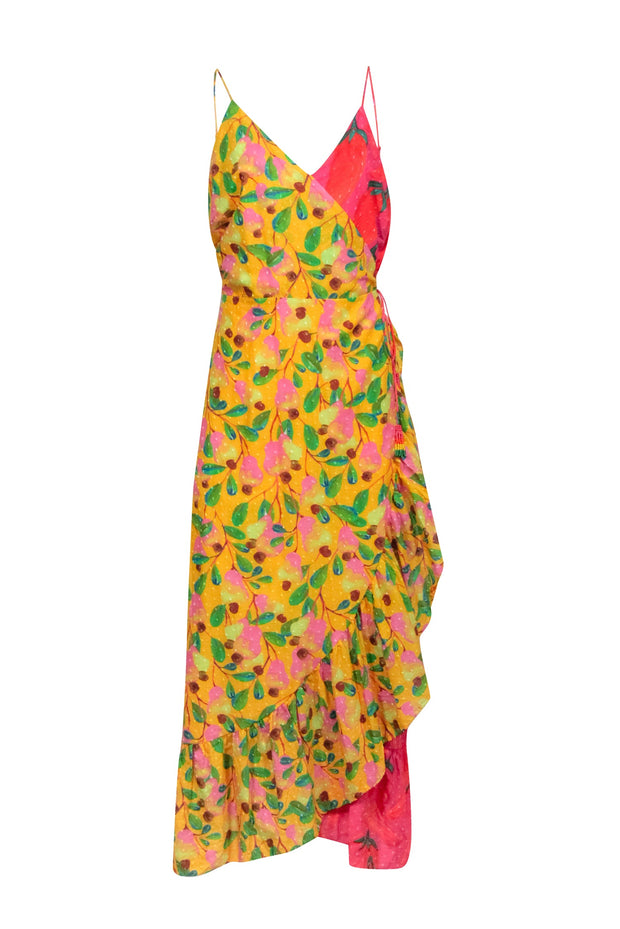 Current Boutique-Farm Rio - Yellow & Pink Color Block Chili Pepper Sleeveless Wrap Dress Sz XL