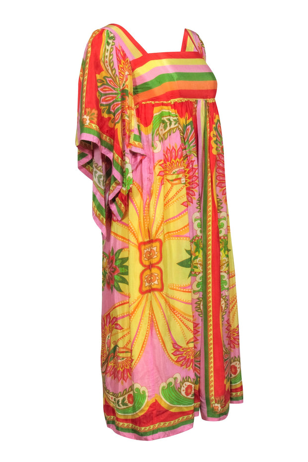 Current Boutique-Farm Ro - Yellow, Orange, & Green "Beach Toucans" Midi Dress Sz XXS