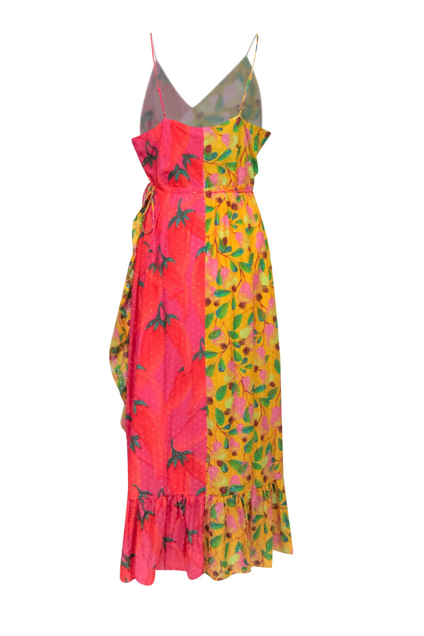 Current Boutique-Farm - Yellow & Pink Color Block Chili Pepper Sleeveless Wrap Dress Sz XL