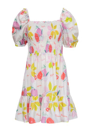 Current Boutique-Fasce - Ivory w/ Fruit Print Smocked Bodice Dress Sz M