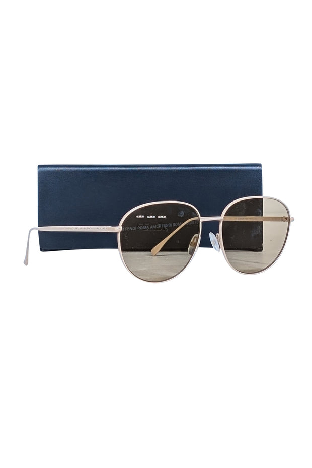 Current Boutique-Fendi - Beige Aviator Sunglasses w/ Logo Font Lenses