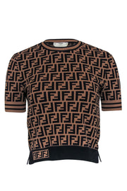 Current Boutique-Fendi - Brown Monogram Knit Short Sleeve Top Sz 2