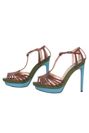 Current Boutique-Fendi - Brown w/ Green & Blue Snakeskin Embossed Leather Stiletto Sz 9