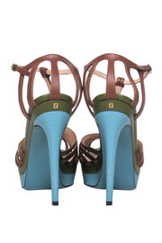 Current Boutique-Fendi - Brown w/ Green & Blue Snakeskin Embossed Leather Stiletto Sz 9