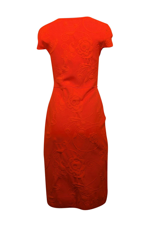 Current Boutique-Fendi - Deep Orange Textured Floral Print Short Sleeve Dress Sz 6