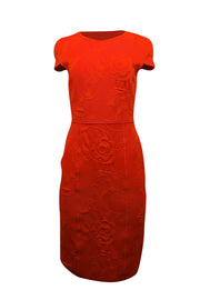 Current Boutique-Fendi - Deep Orange Textured Floral Print Short Sleeve Dress Sz 6