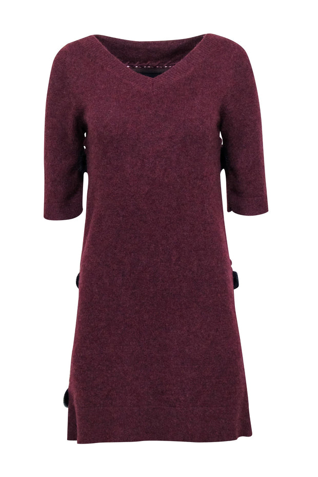 Current Boutique-Fendi - Maroon Cashmere Sweater Dress w/ Fur Front Detail Sz 4