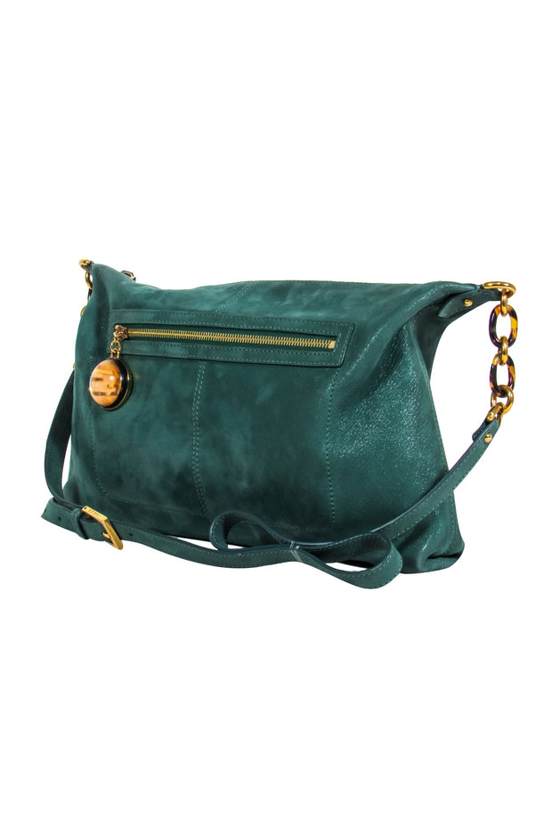 Current Boutique-Fendi - Metallic Green Suede Crossbody w/ Tortoise Chain Link Crossbody