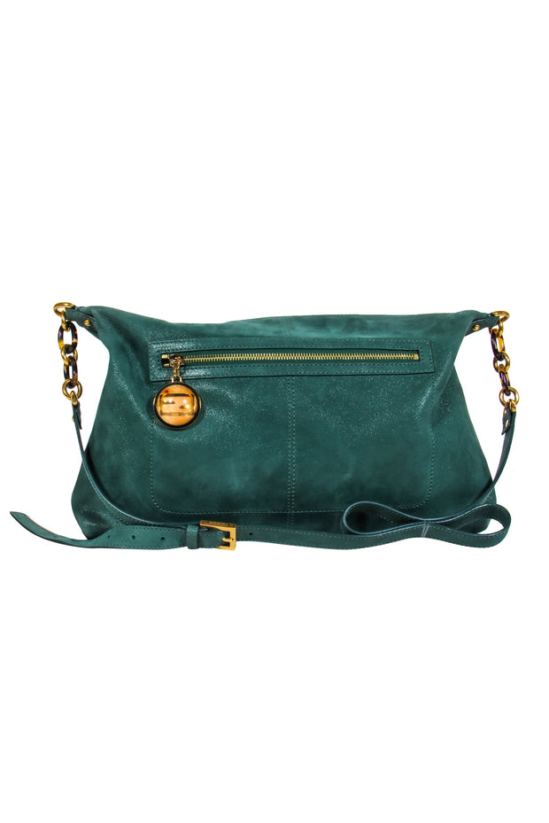 Current Boutique-Fendi - Metallic Green Suede Crossbody w/ Tortoise Chain Link Crossbody