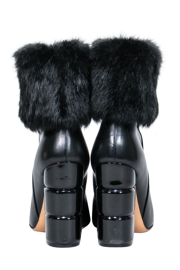 Current Boutique-Ferragamo - Black Leather Ankle Booties w/ Fox Fur Sz 7