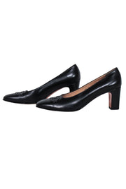 Current Boutique-Ferragamo - Black Leather Embossed Logo Toe Basic Pumps Sz 9.5