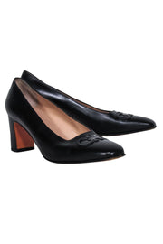 Current Boutique-Ferragamo - Black Leather Embossed Logo Toe Basic Pumps Sz 9.5