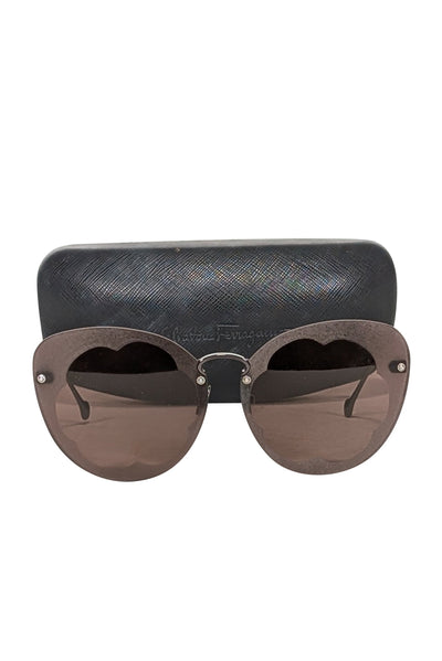 Current Boutique-Ferragamo - Black Matte Large Cat Eye Scallop Edge Lens Sunglasses