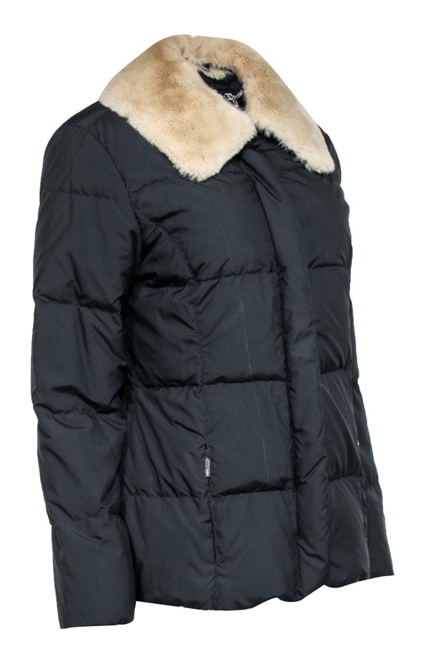 Current Boutique-Ferragamo - Black Puffer Coat w/ Tan Lapin Fur Trim Sz 8