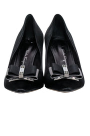 Current Boutique-Ferragamo - Black Satin Bow Toe Pumps Sz 8